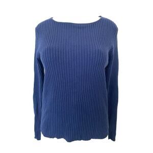 NWT TSE Ribbed Boat Neck Sweater Long Sleeve Navy Blue Shadow Silk Cashm…